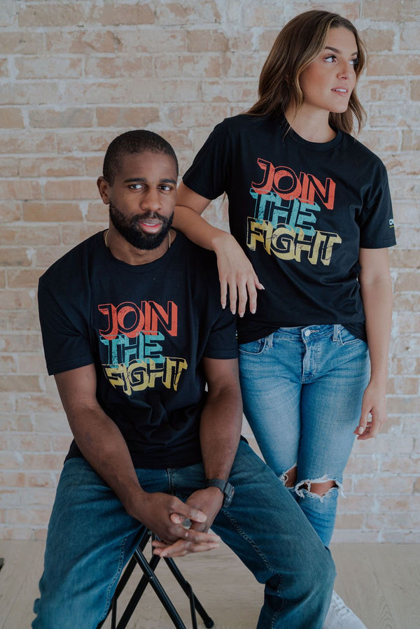 two models black crew neck tee join the fight