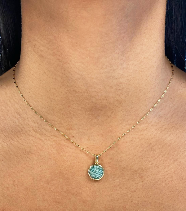 cricle aqua pendant gold necklace