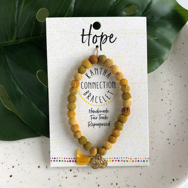fabric covered yellow hope beaded bracelet