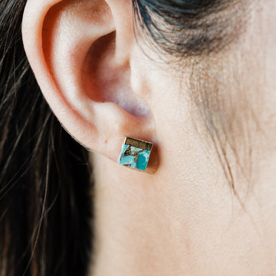 Lorena Square Turquoise Stud Earrings