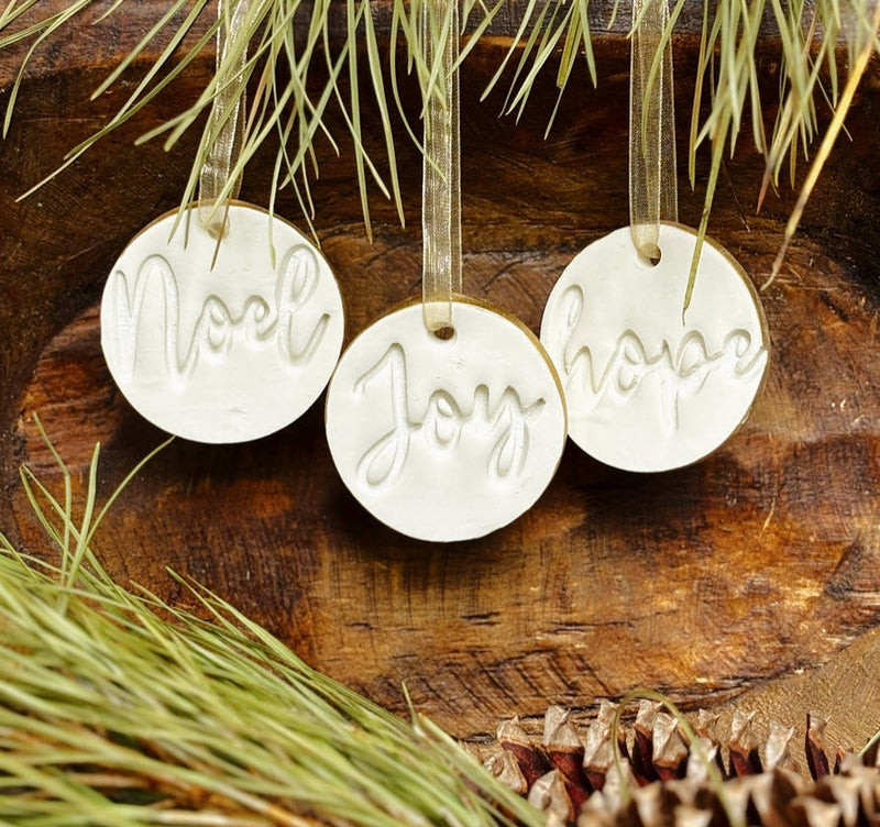 Hope, Joy, and Noel Ornaments