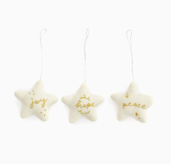 Embroidered Star Ornaments (Set of 3)