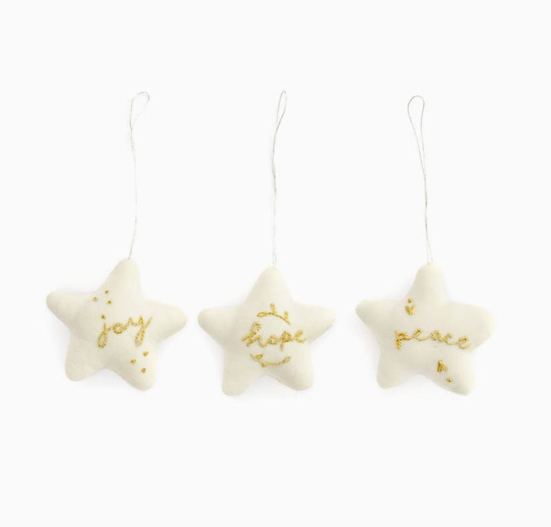 Embroidered Star Ornaments (Set of 3)
