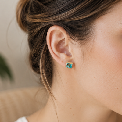Lorena Square Turquoise Stud Earrings