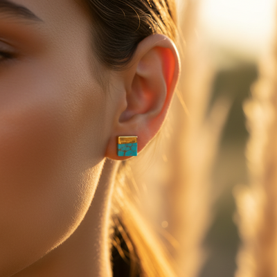 Lorena Square Turquoise Stud Earrings