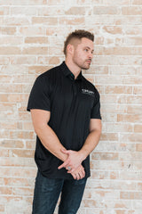 black polo embroidered our logo men's