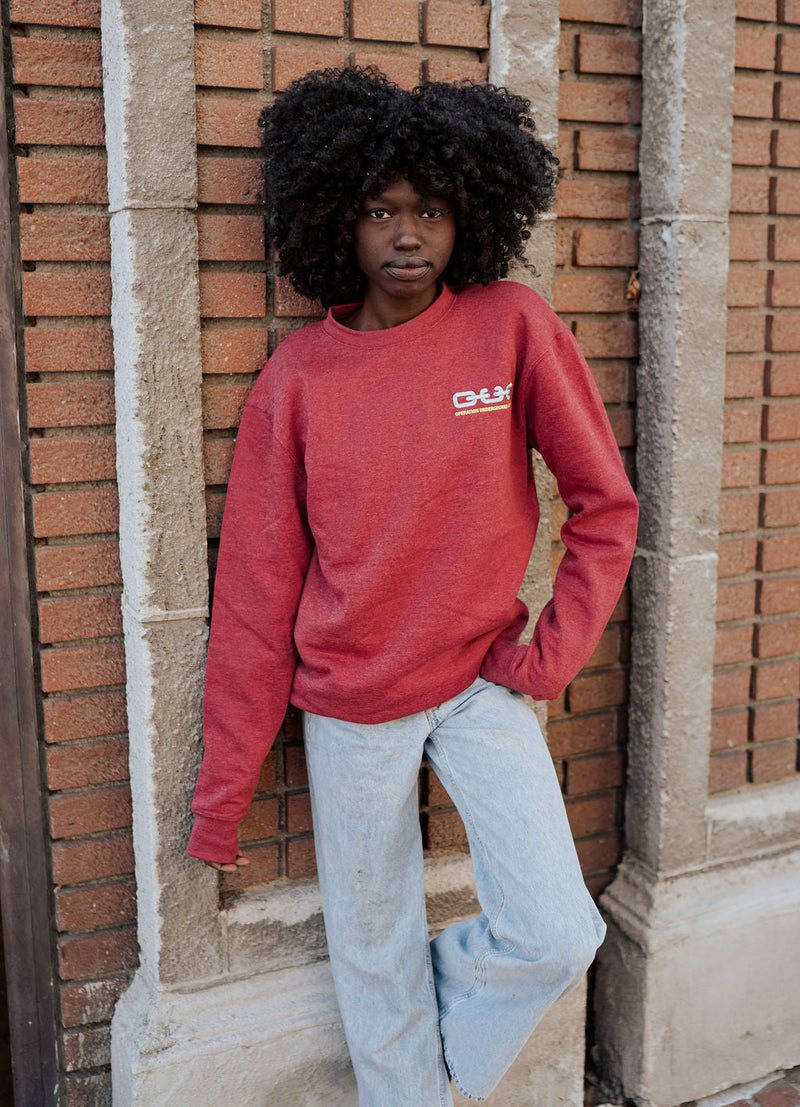 female model o.u.r crew neck sweatshirts red o.u.r