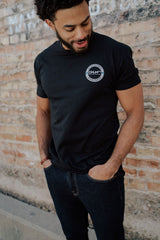 male model black tee police coin we've got your six