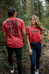 bold and free stencil tee red