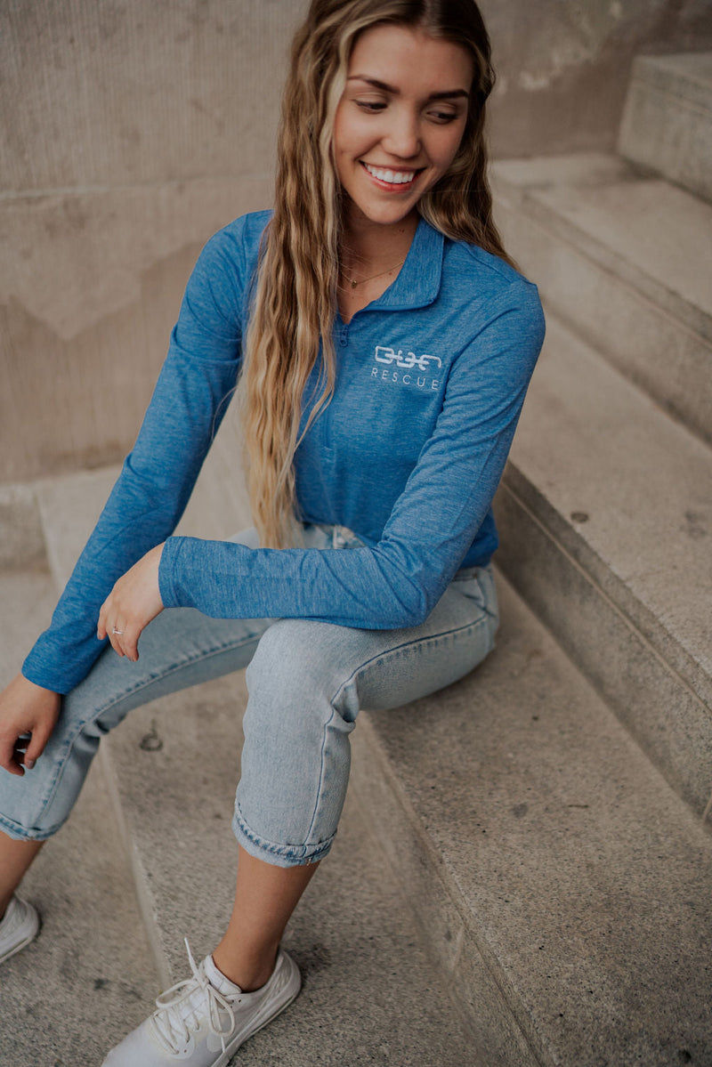 our rescue embroidered quarter zip heathered shirt