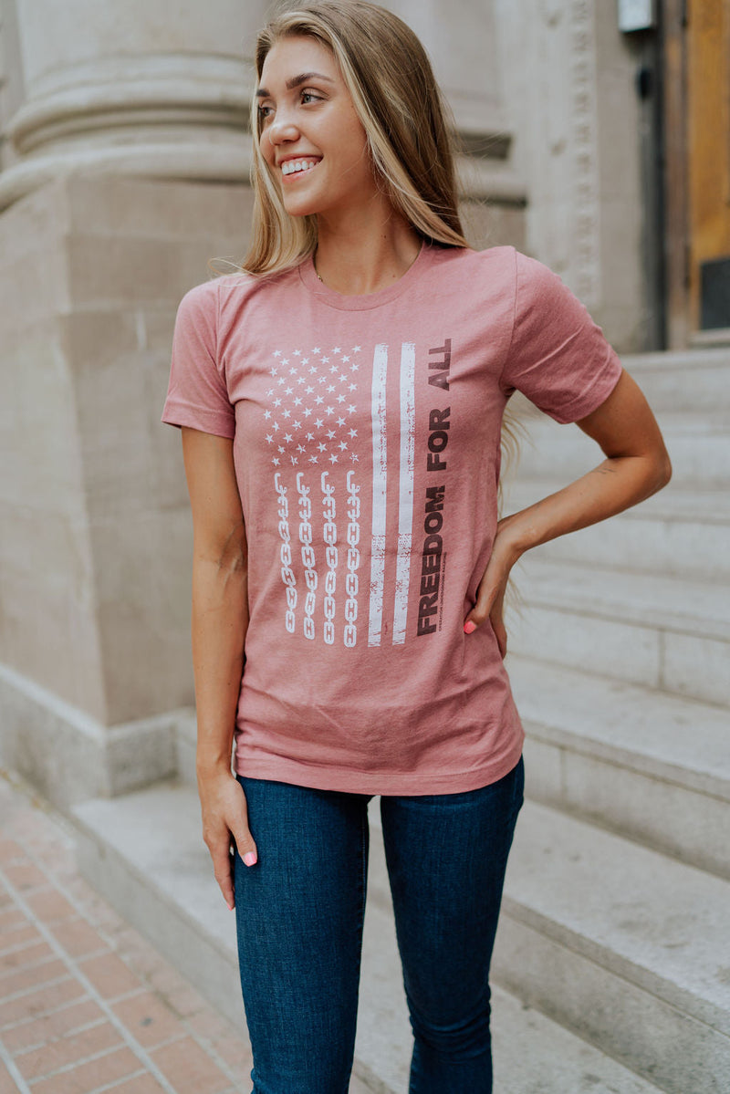 pink freedom for all flag tee