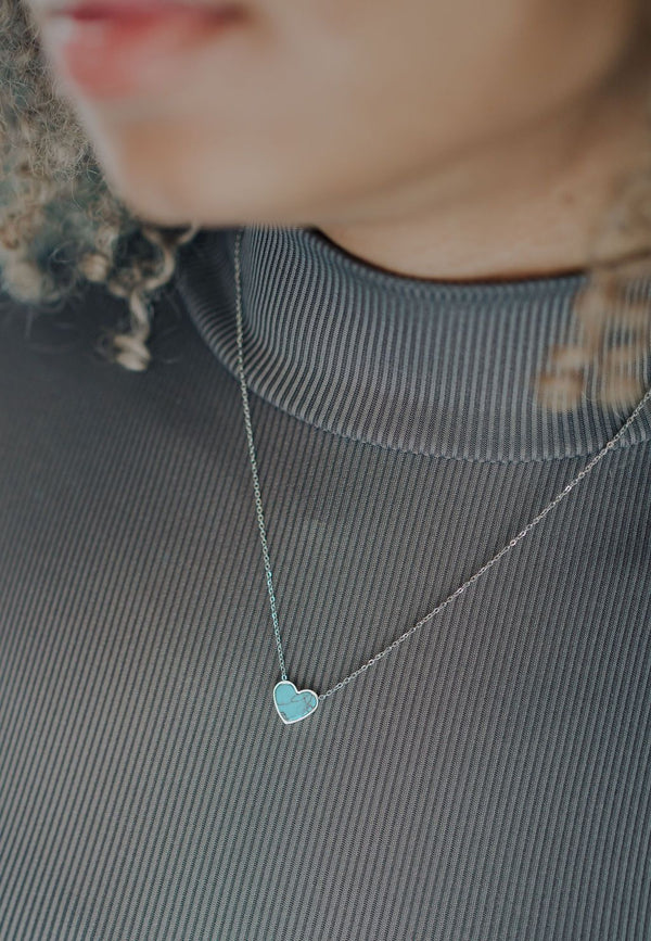 silver chain necklace turquoise heart