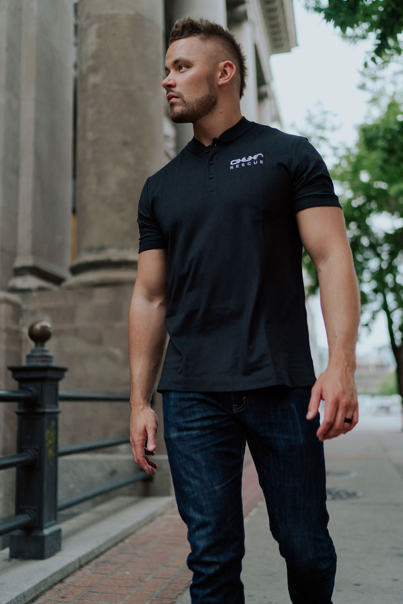 our rescue short sleeve henley black
