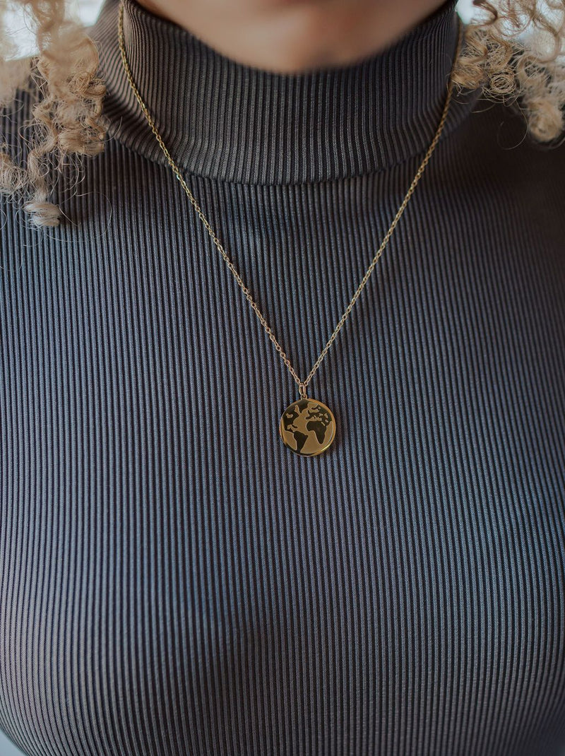 world out pendant necklace gold chain