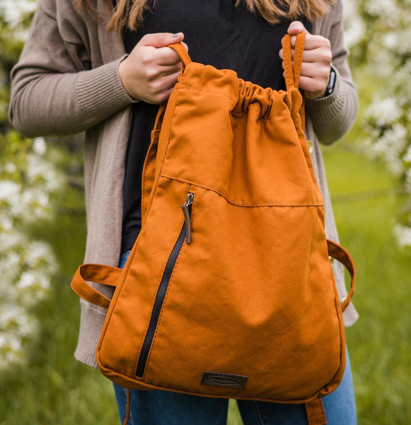 orange cinch backpack made free