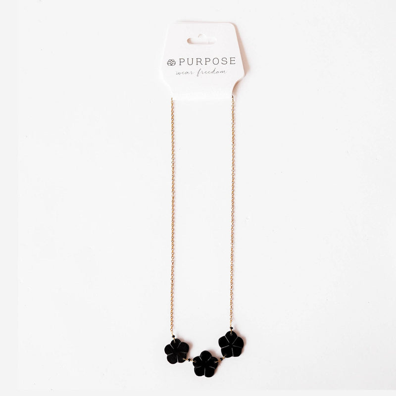 gold chain necklace 3 black flowers