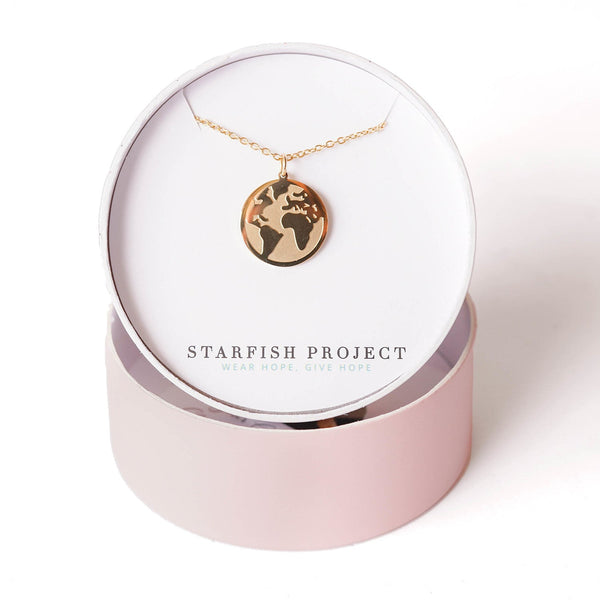 world map gold necklace