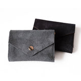 grey and black suade wallet
