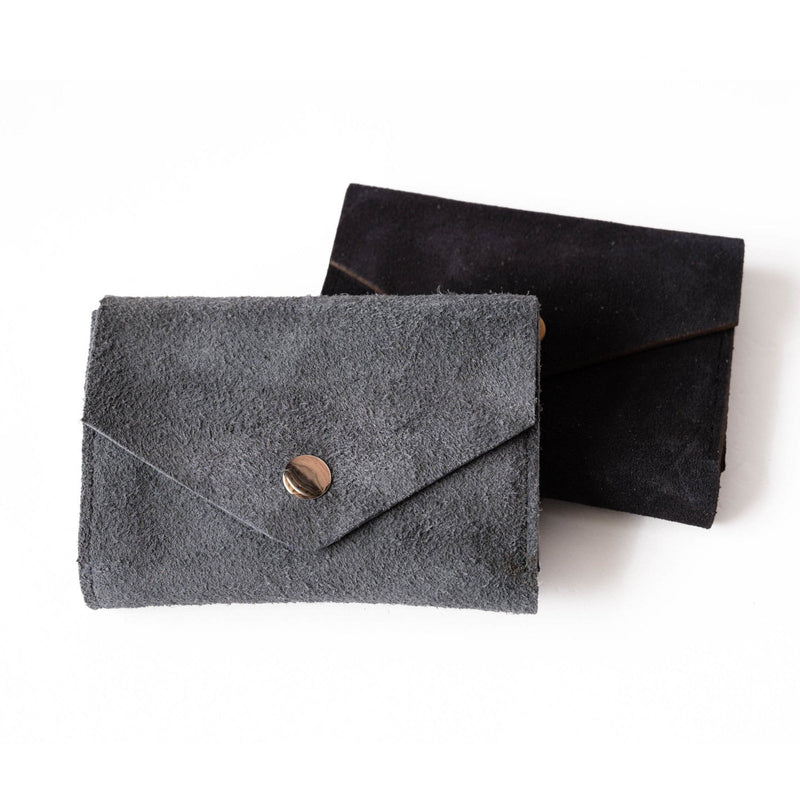 grey and black suade wallet
