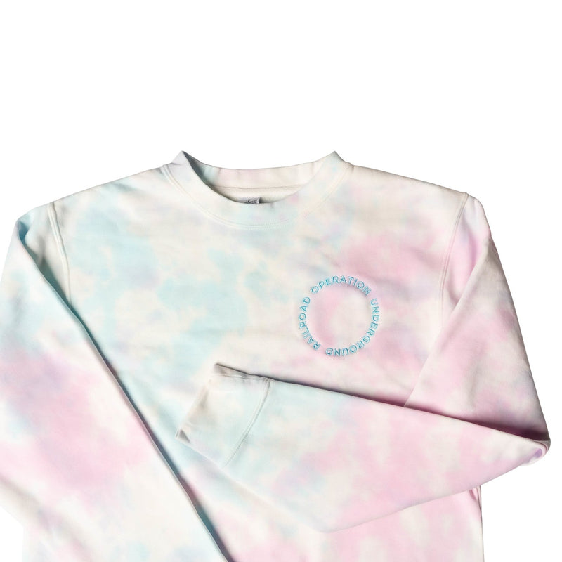circle operation underground railroad embroidered logo pink and blue tie dye