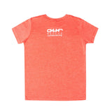 red short sleeve tee shirt o.u.r logo flatlay back