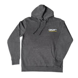 grey hooded sweatshirt o.u.r logo flatlay