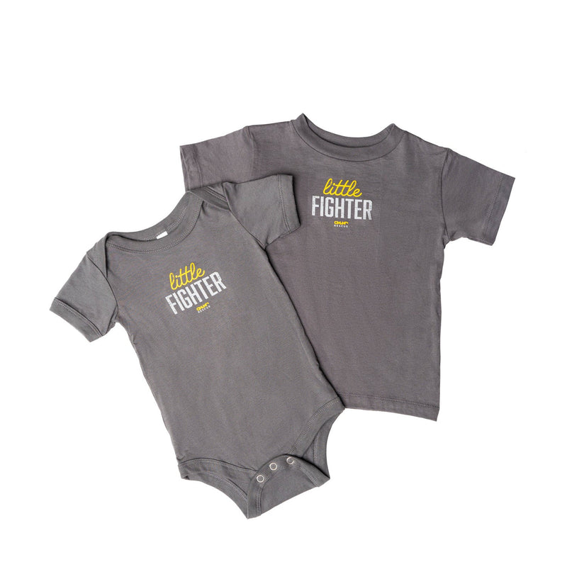 little fighter onesie and toddler tee grey