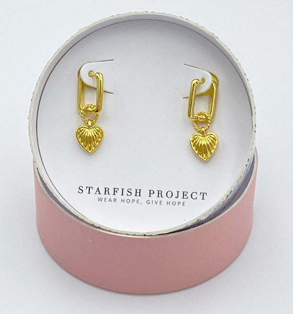 gold dangle square hooped earrings