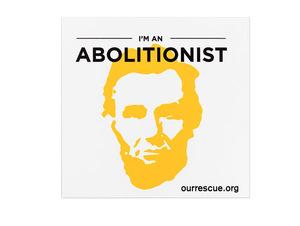 sticker image of abraham lincoln i'm an abolitionist ourrescue.org