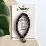 fabric covered red and blue beaded bracelet