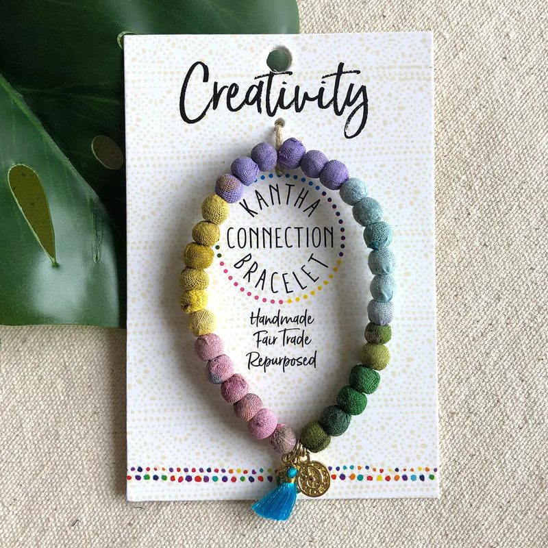 fabric covered colorful beaded bracelet 