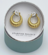 gold grooved hooped earrings