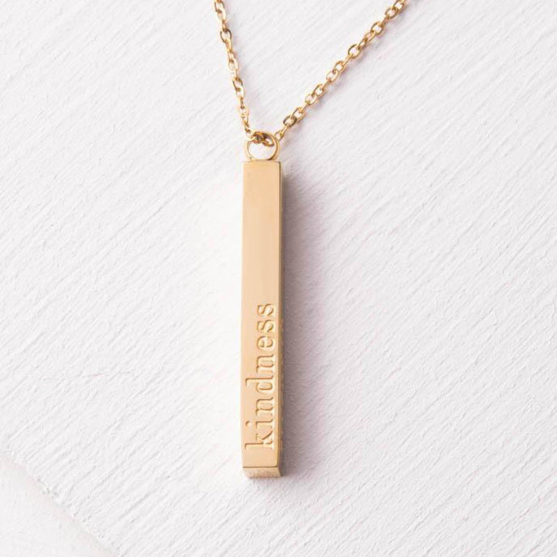 gold bar necklace engraved kindness