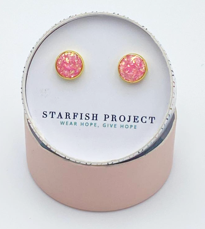 pink druzy sparkle stud earrings